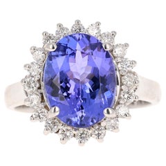 Anillo de oro blanco de 14 quilates con diamante tanzanita de 5,02 quilates