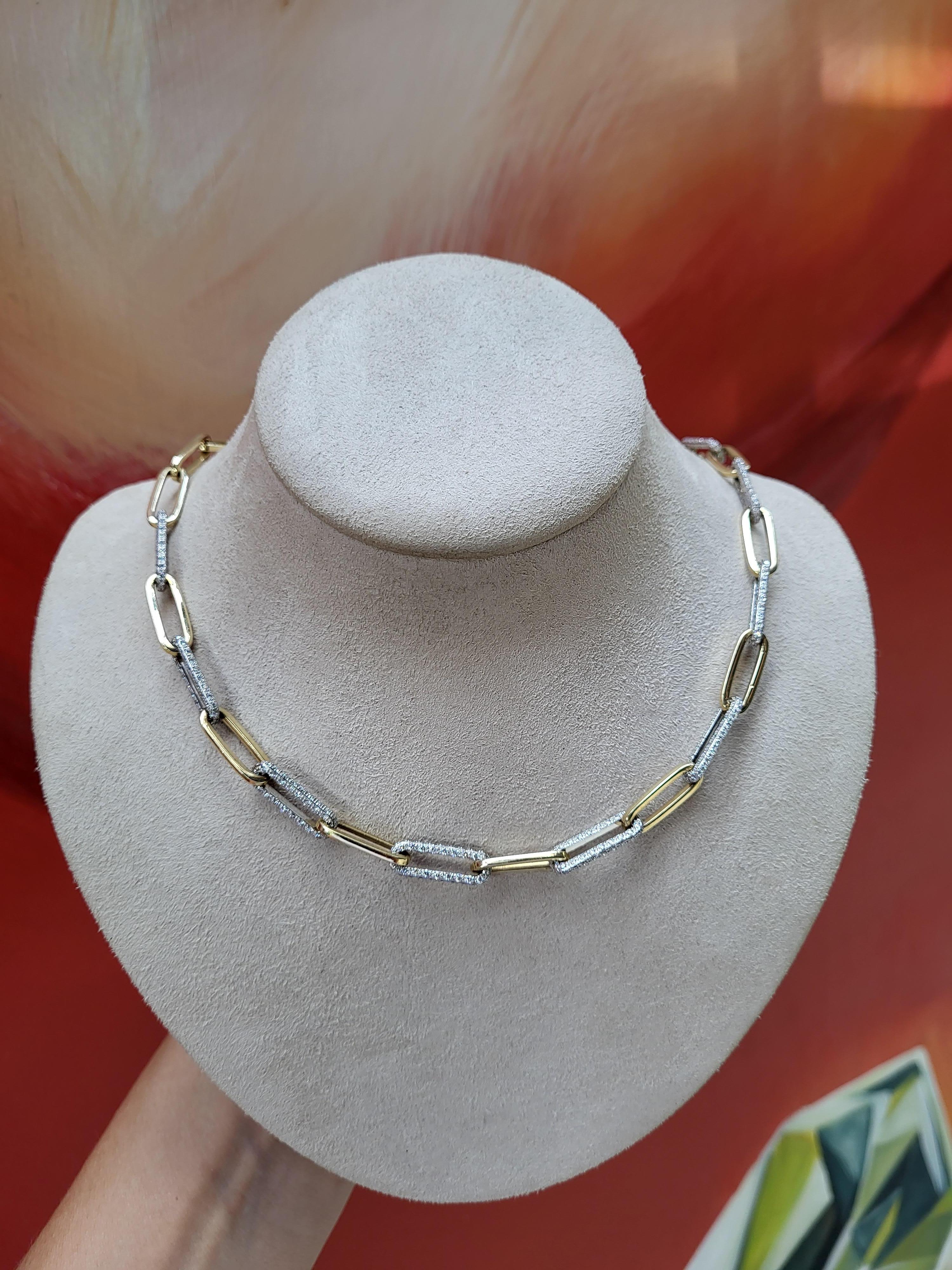 Papierclip-Halskette aus 14 Karat Gelbgold mit 5,02 Karat runden Diamanten 2