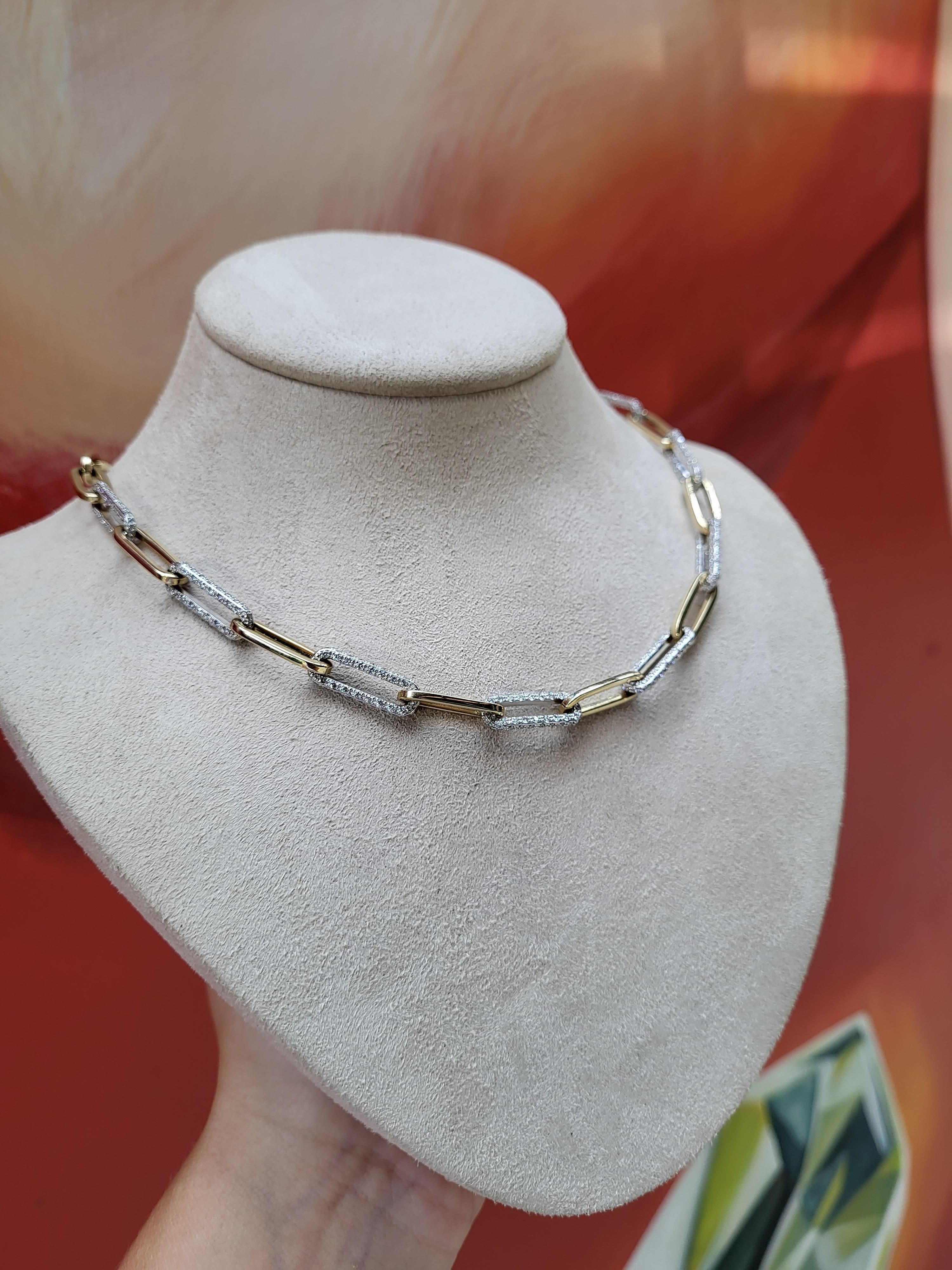 Papierclip-Halskette aus 14 Karat Gelbgold mit 5,02 Karat runden Diamanten 3