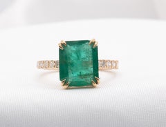 5.02 Carat Zambian Emerald And Diamond Ring In 14k Yellow Gold