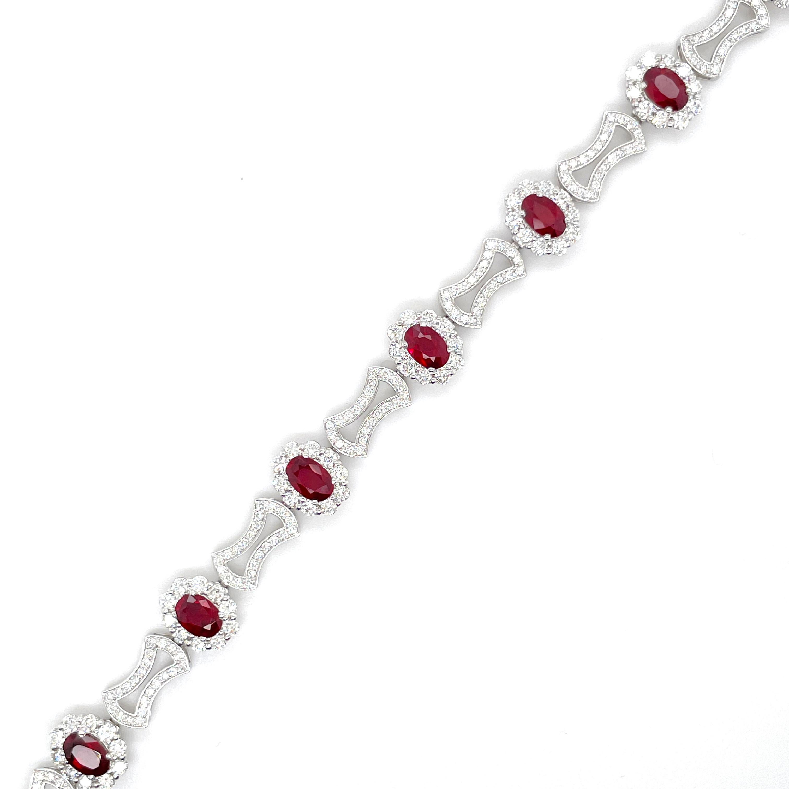 Modern 5.02 Carats Natural Rubies and Diamond Tennis Bracelet Set in Platinum