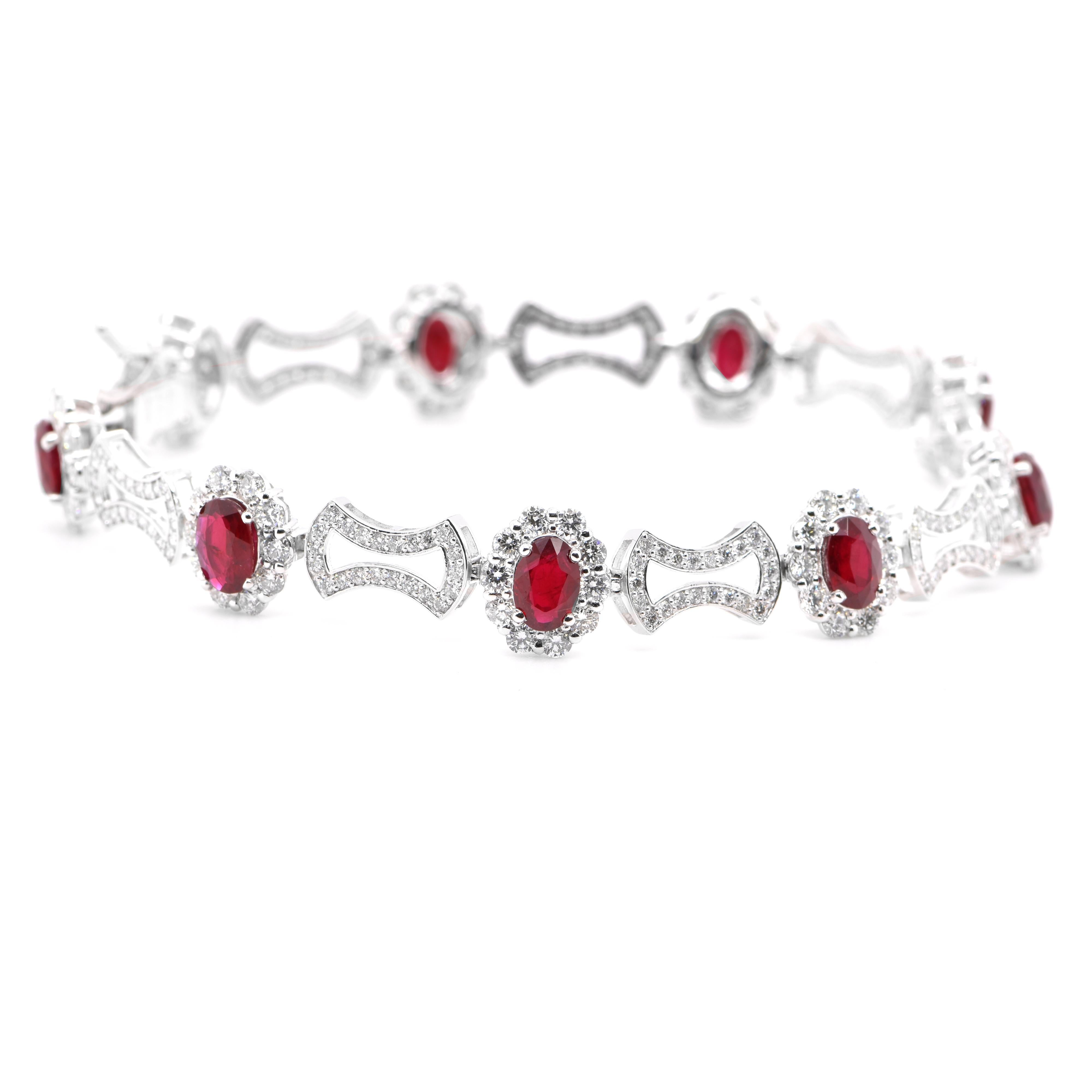 5.02 Carats Natural Rubies and Diamond Tennis Bracelet Set in Platinum In New Condition In Tokyo, JP
