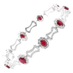 5.02 Carats Natural Rubies and Diamond Tennis Bracelet Set in Platinum