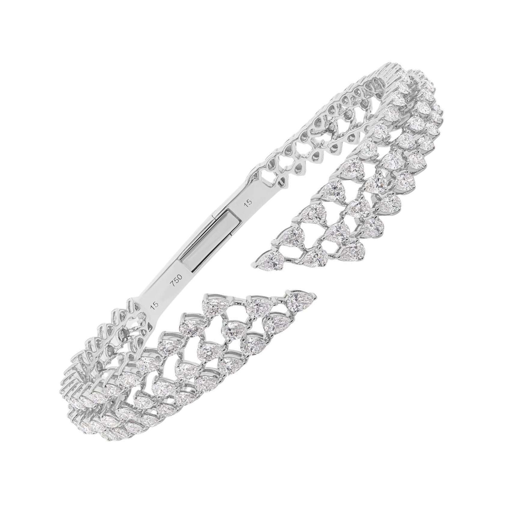 5 Carat Pear Cut Diamond Open Cuff Bracelet 18k White Gold Statement Bracelet For Sale