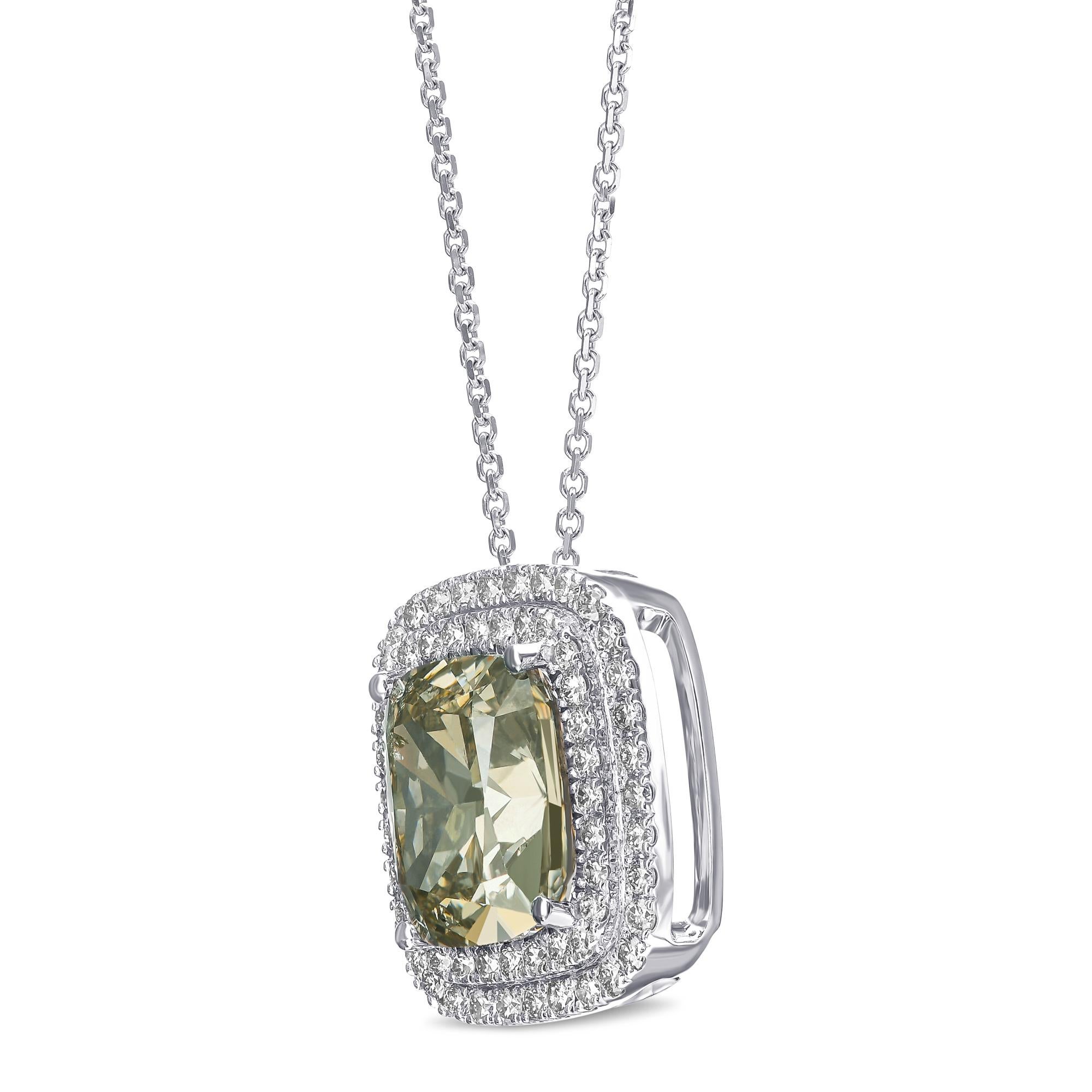 Art Deco NO RESERVE - 5.02ct Fancy Diamond & 0.70cttw Halo, 18 Karat White Gold Necklace For Sale