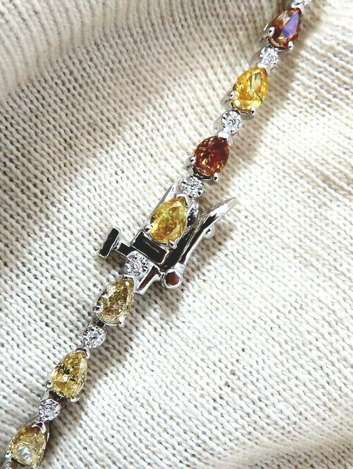 Pear Cut 5.02 Carat Natural Fancy Multi-Color Diamond Tennis Bracelet 14 Karat For Sale