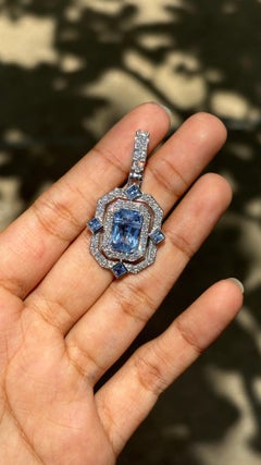 5.02ct octagon-cut Sapphire & Diamond Statement Pendant in 18K White Gold