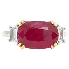 5.02ct Oval Shape Ruby &0.45ct Diamond Ring Set In 18ct Yellow Gold and Platinum