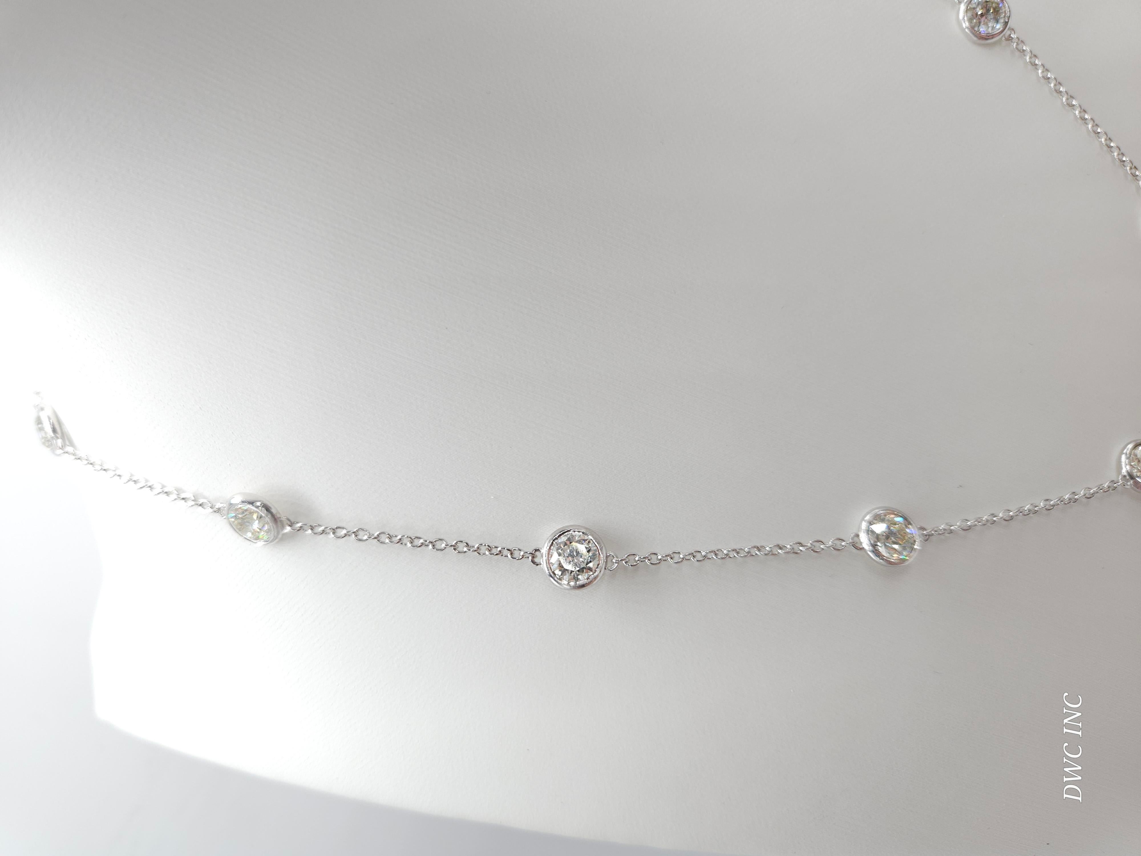 10 Station Diamond by the yard necklace set in Italian made 14K white gold. 
Total weight is 5.03 carats. Beautiful shiny stones. 
Length 16 inch 7.15 grams. Average H-VS,SI

*Free shipping within U.S*