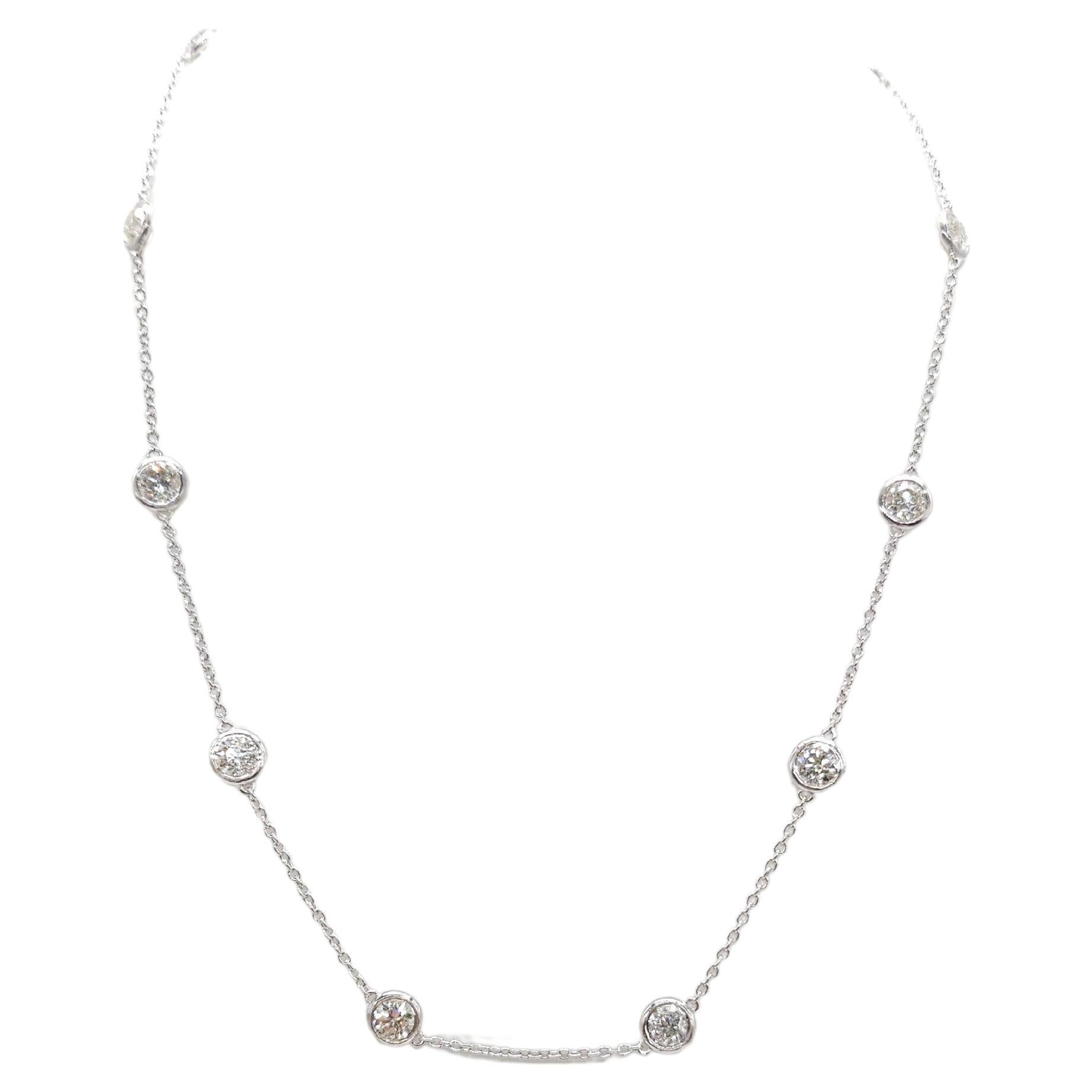 5.03 Carat 10 Station Diamond by the Yard Necklace 14 Karat White Gold 16" For Sale