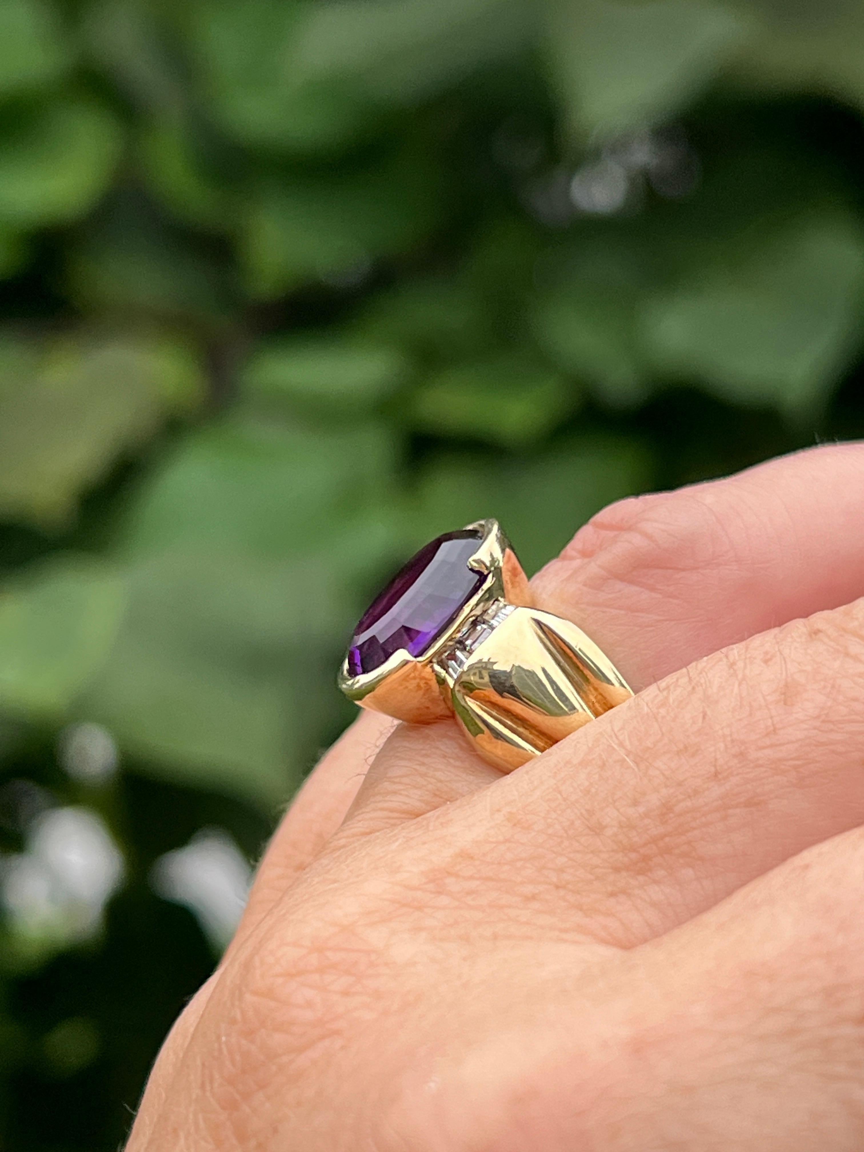 5.03 Carat Amethyst and Diamond 14k Yellow Gold Cocktail Ring For Sale 5