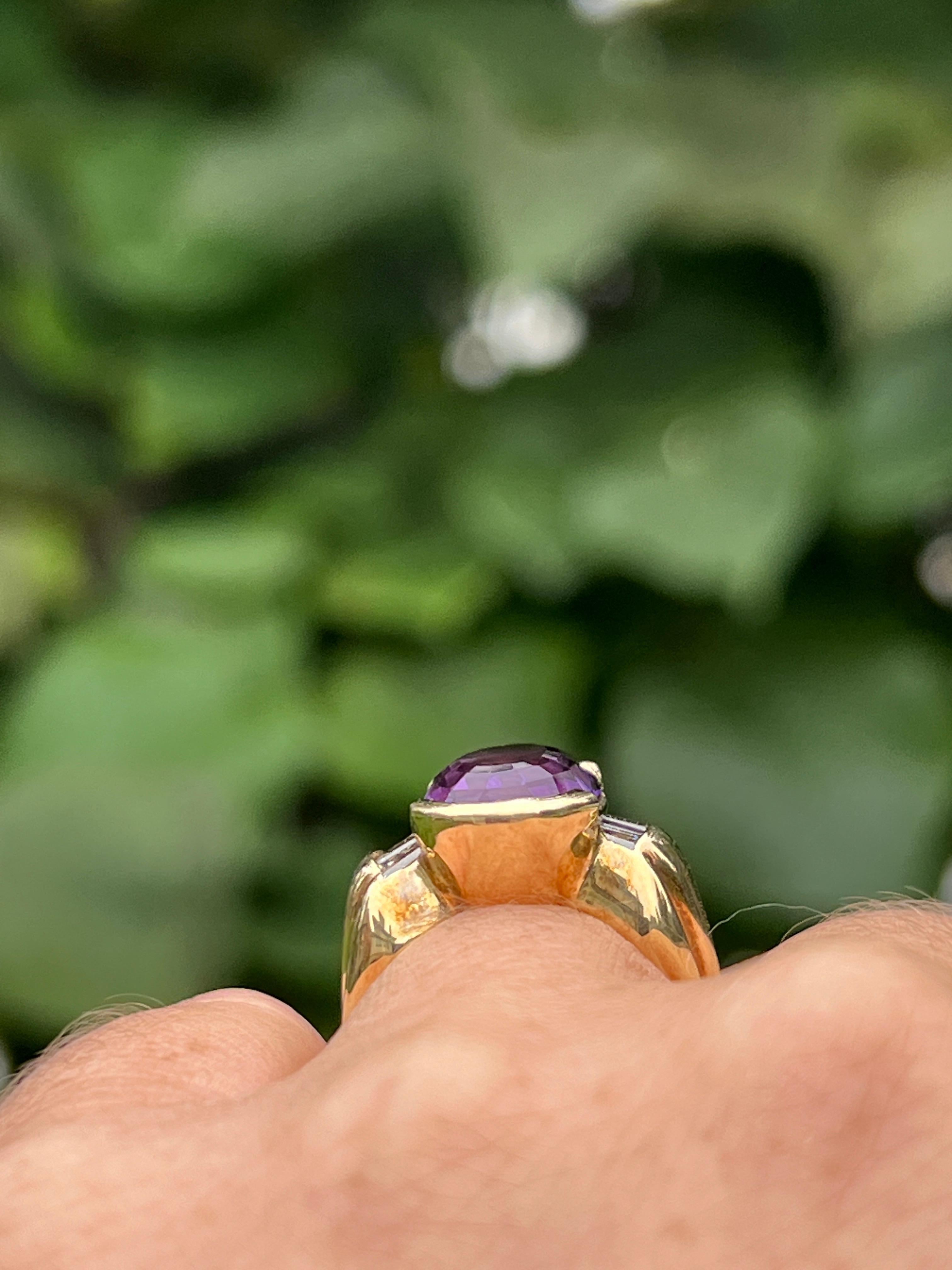 5.03 Carat Amethyst and Diamond 14k Yellow Gold Cocktail Ring For Sale 6