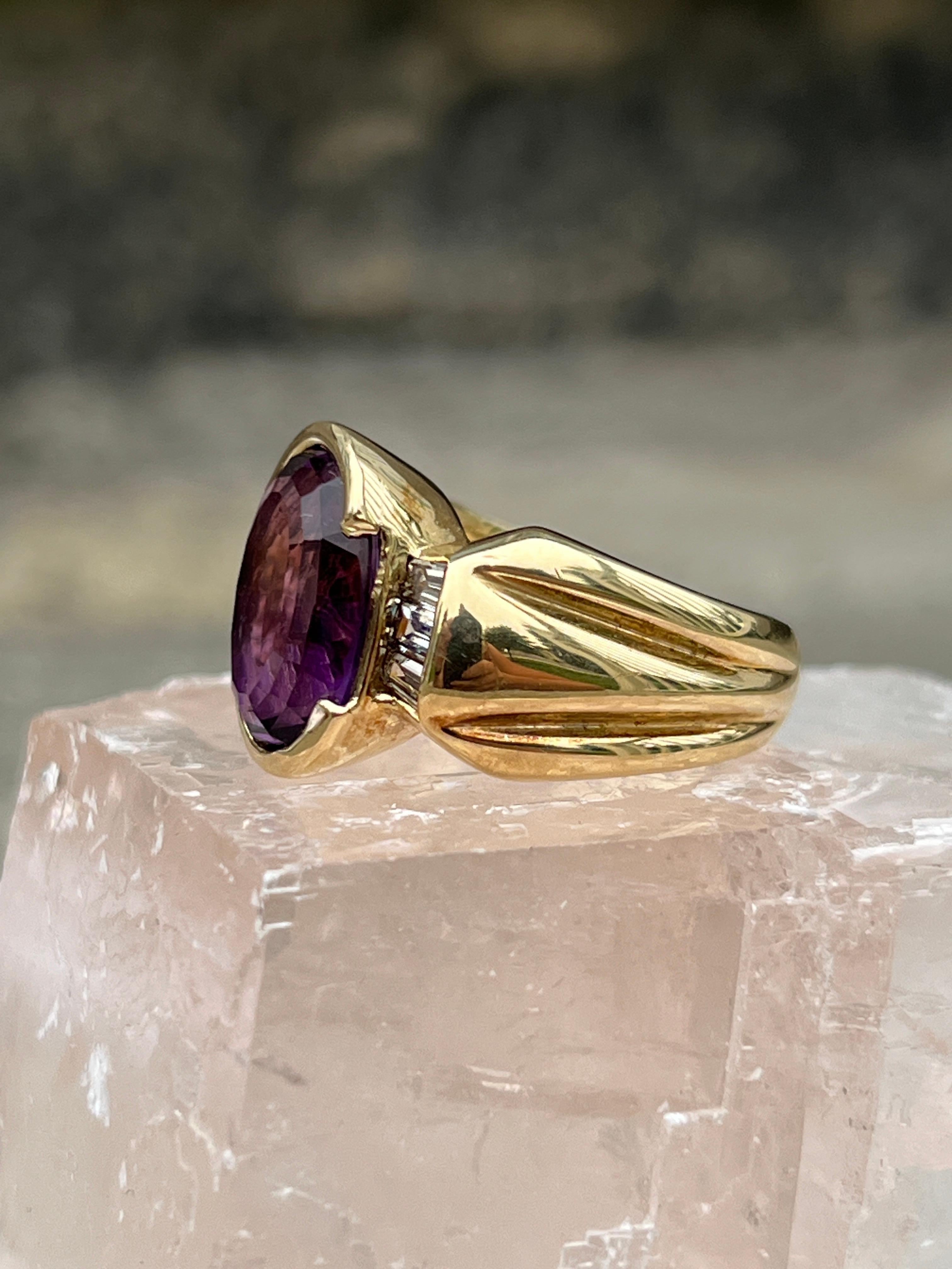 5.03 Carat Amethyst and Diamond 14k Yellow Gold Cocktail Ring For Sale 1