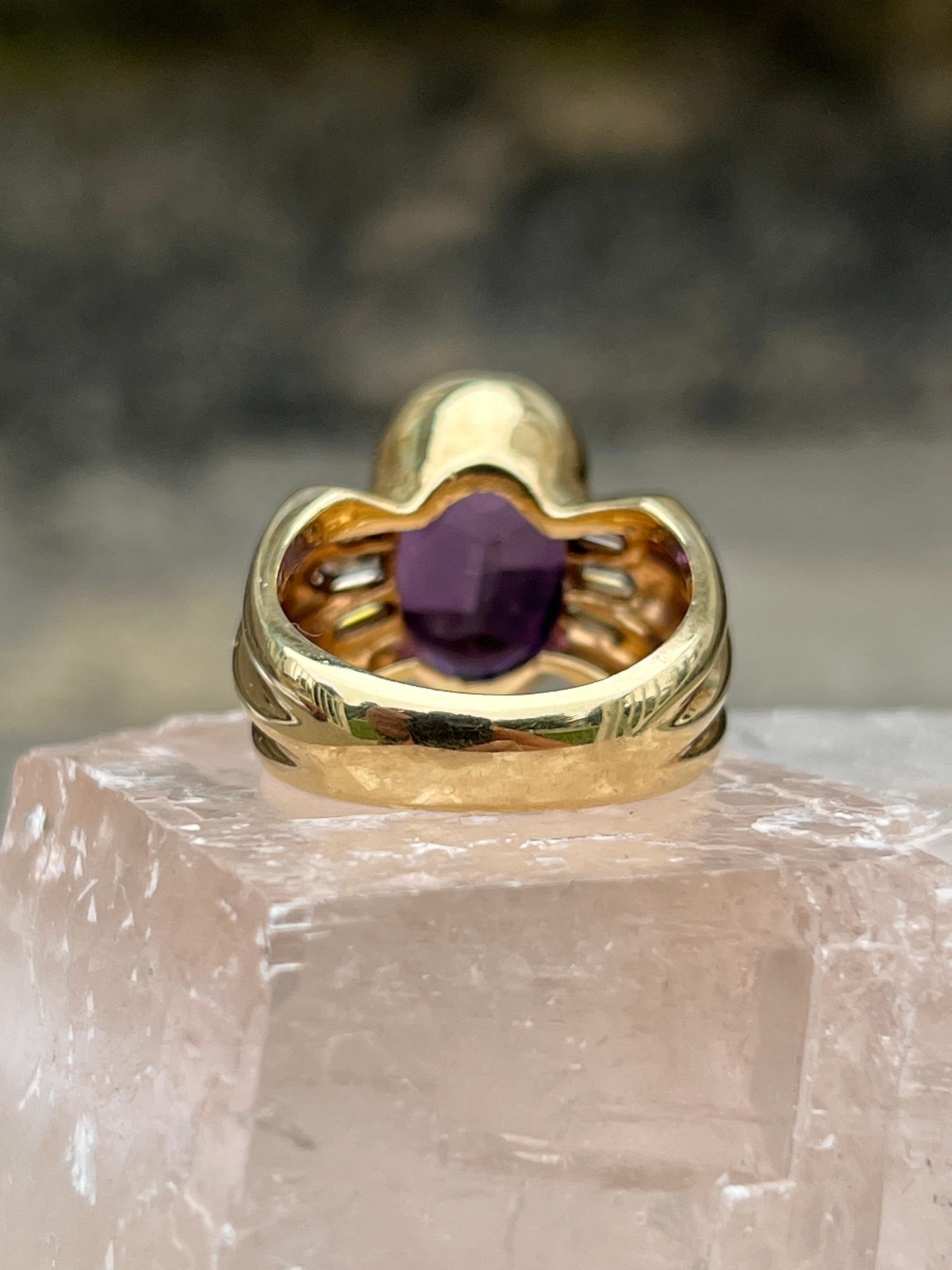 5.03 Carat Amethyst and Diamond 14k Yellow Gold Cocktail Ring For Sale 2