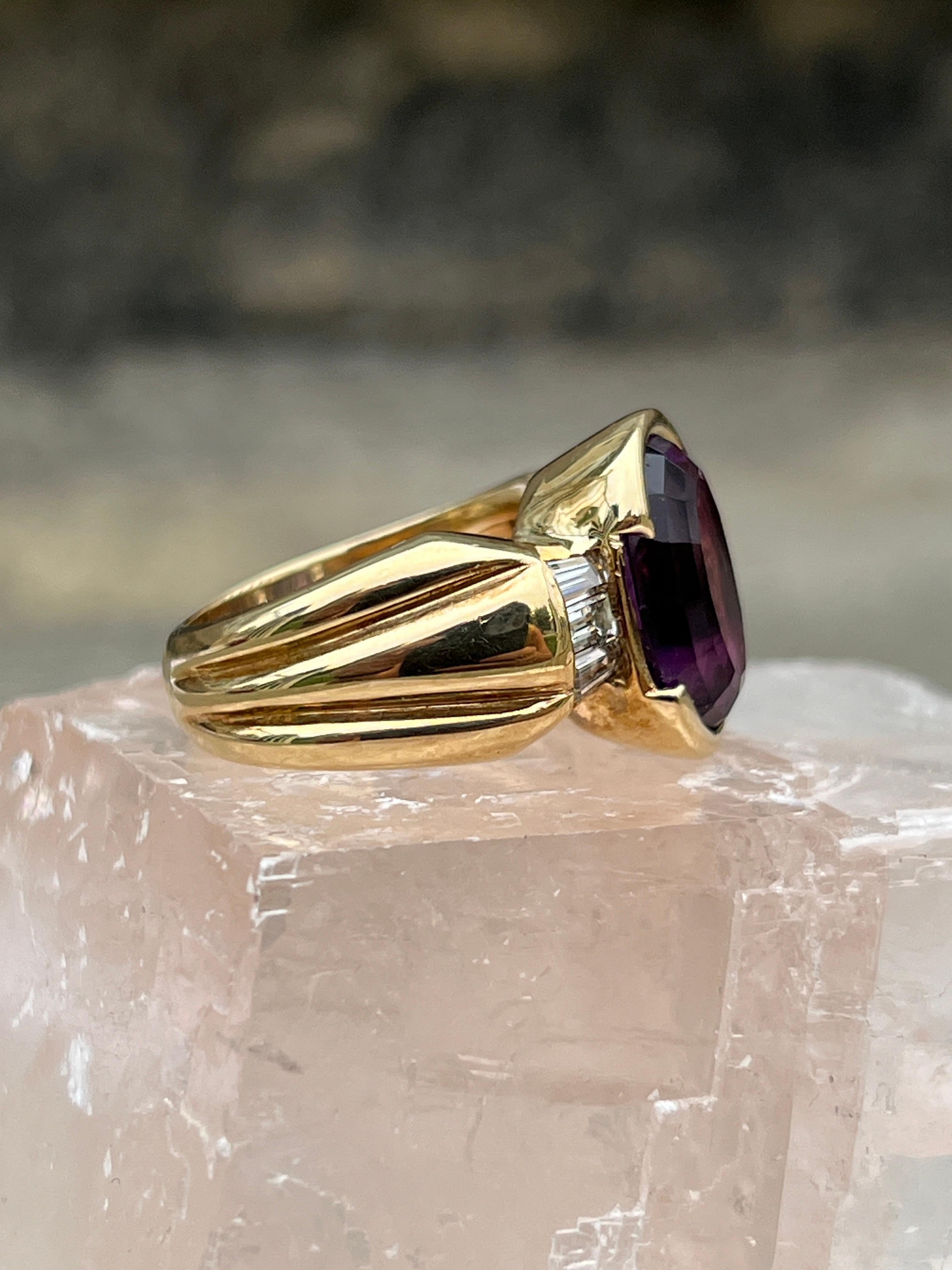 5.03 Carat Amethyst and Diamond 14k Yellow Gold Cocktail Ring For Sale 3