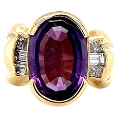 5,03 Karat Amethyst und Diamant 14k Gelbgold Cocktail-Ring