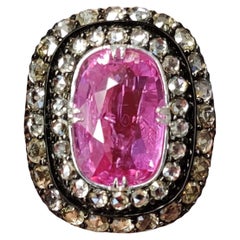 Bague Art déco en or 18 carats avec saphir rose de 5,03 carats et diamants taille rose