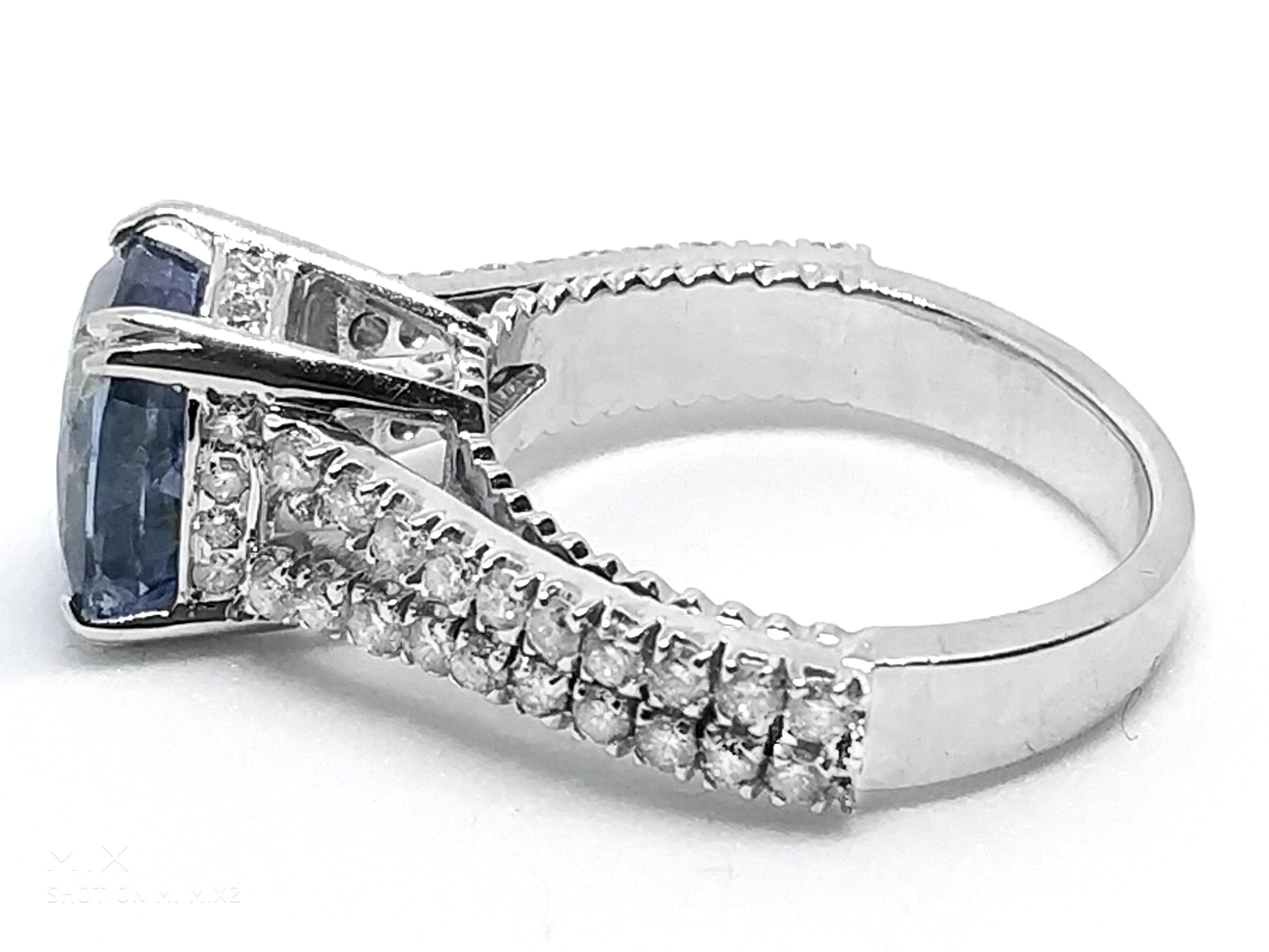 5.03 Carat Blue Ceylon Sapphire 1.05 Carat Diamond Ring For Sale 4