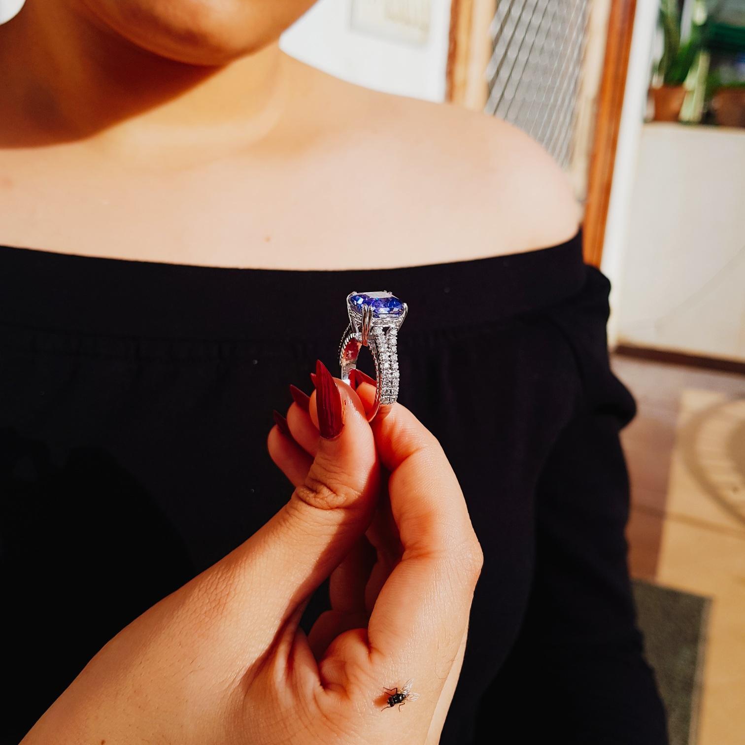 5.03 Carat Blue Ceylon Sapphire 1.05 Carat Diamond Ring For Sale 6