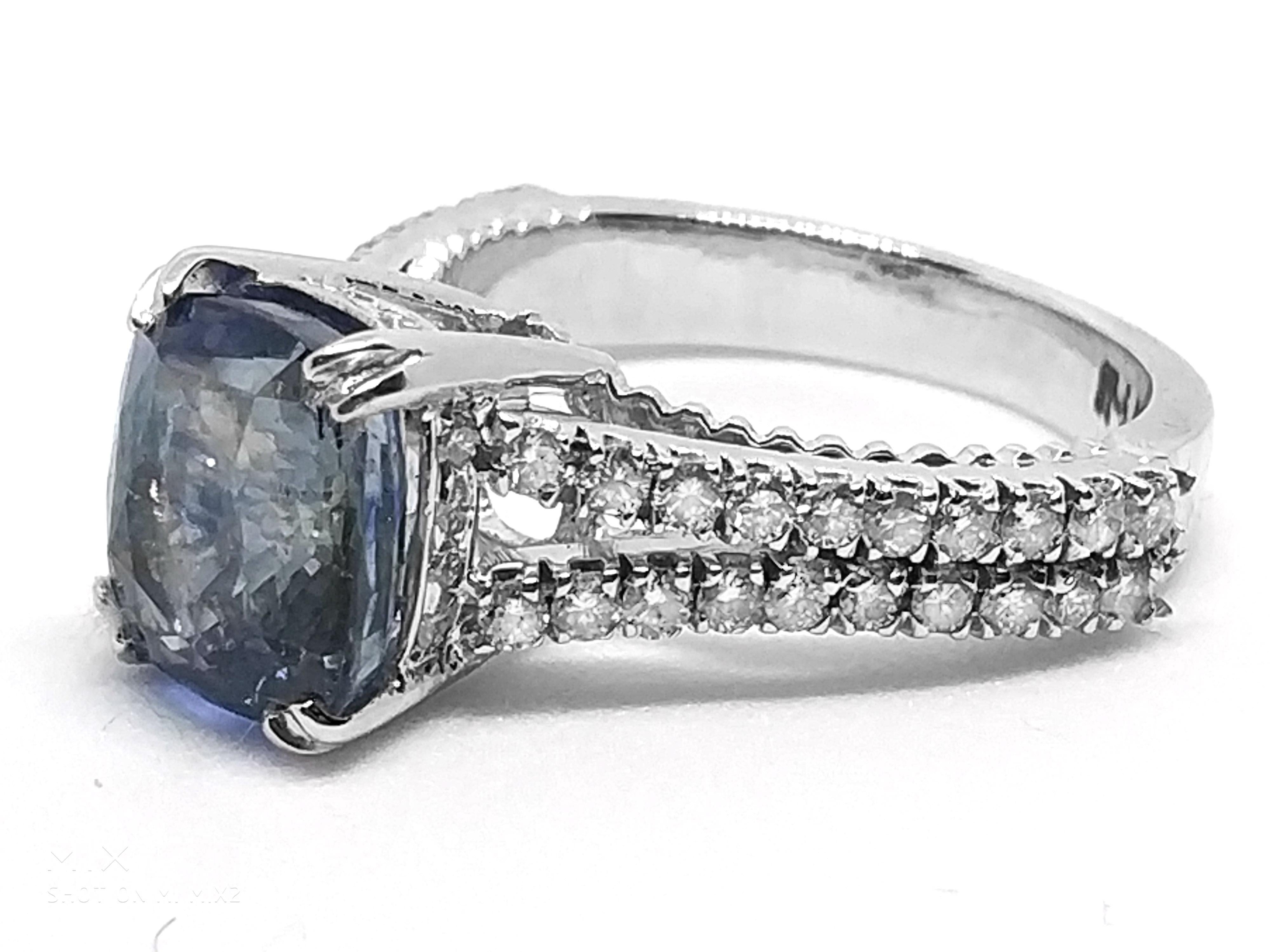 5.03 Carat Blue Ceylon Sapphire 1.05 Carat Diamond Ring For Sale 8