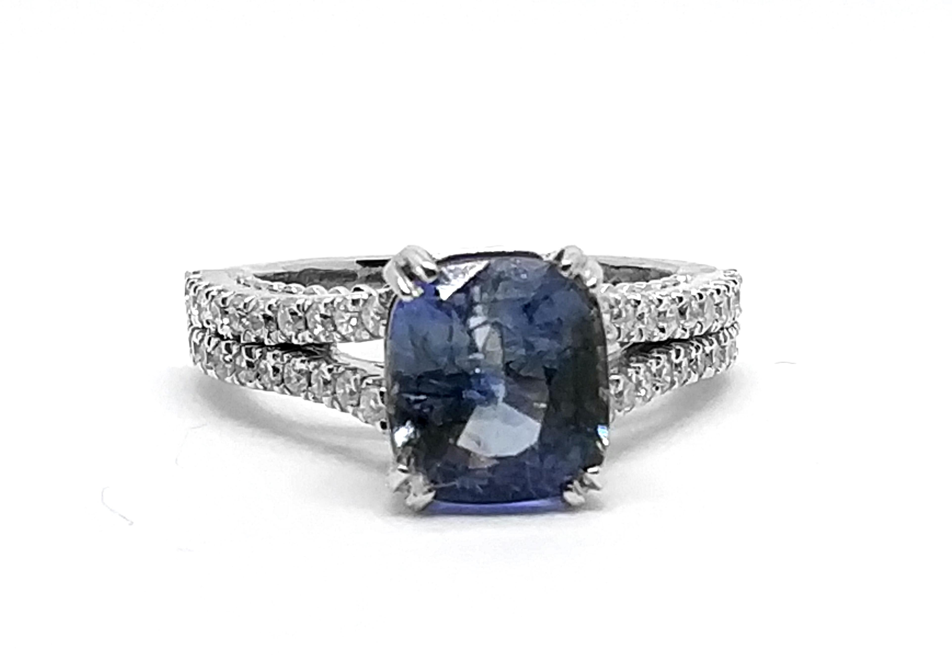 Art Deco 5.03 Carat Blue Ceylon Sapphire 1.05 Carat Diamond Ring For Sale
