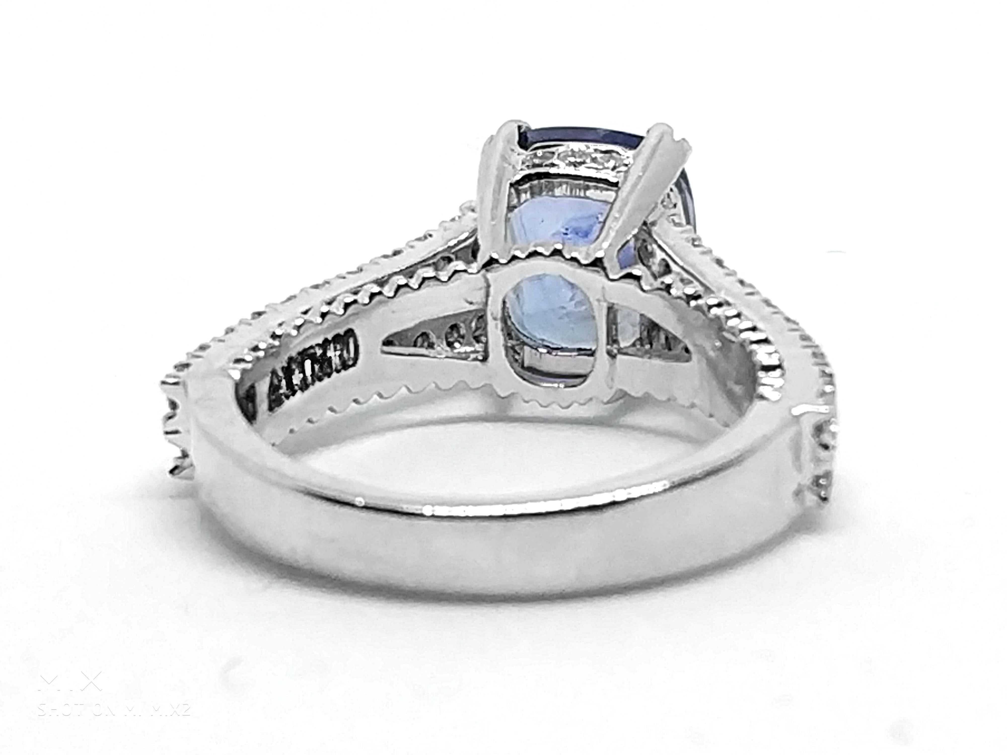 Women's 5.03 Carat Blue Ceylon Sapphire 1.05 Carat Diamond Ring For Sale