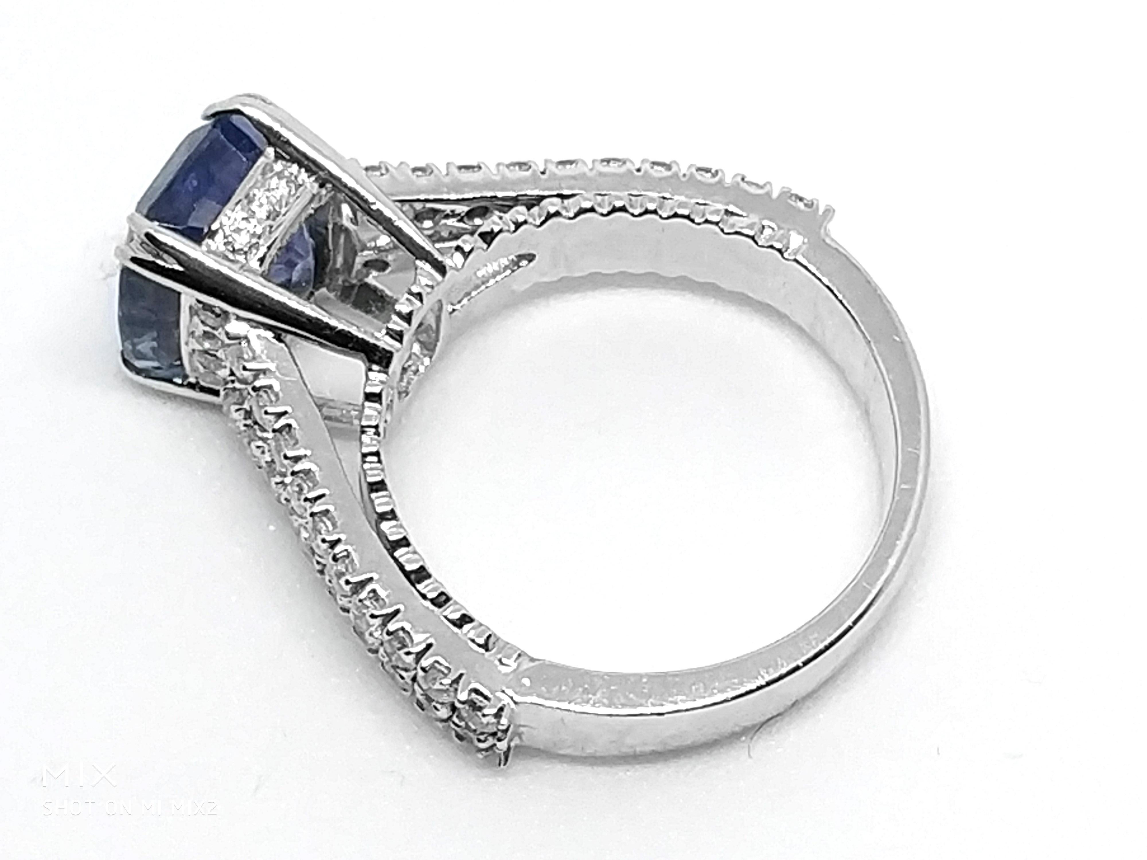 5.03 Carat Blue Ceylon Sapphire 1.05 Carat Diamond Ring For Sale 2