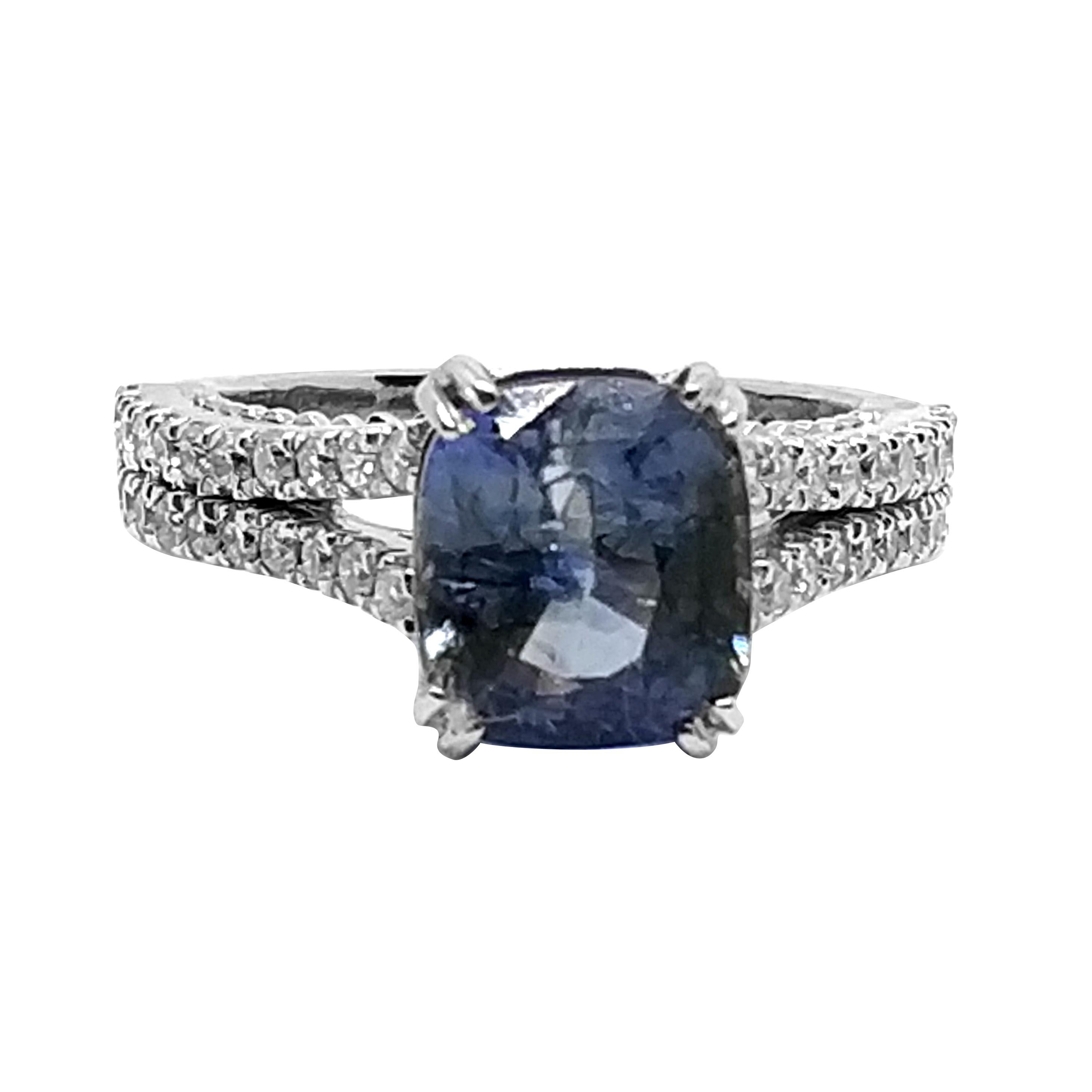 5.03 Carat Blue Ceylon Sapphire 1.05 Carat Diamond Ring For Sale