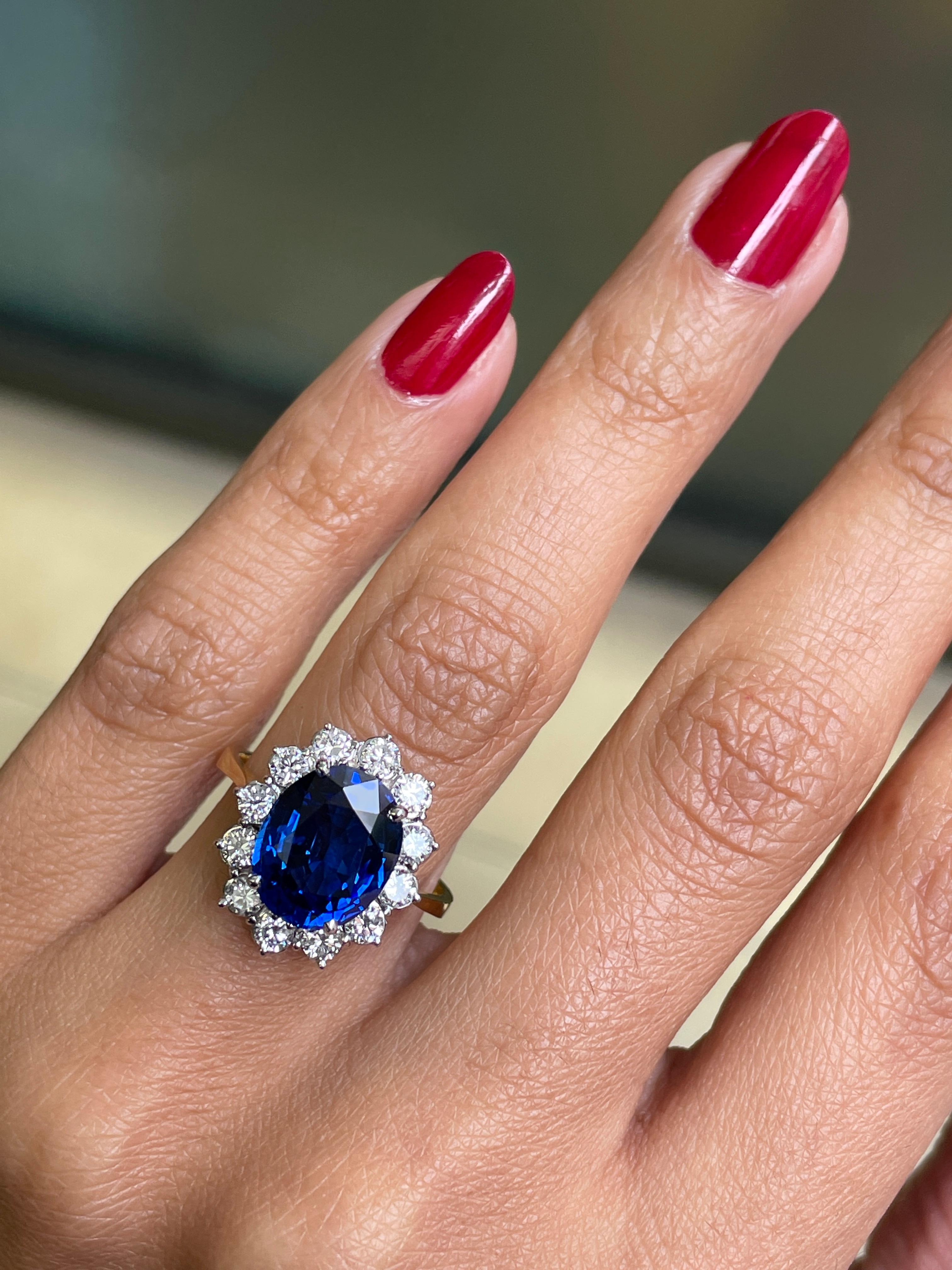 Romantic 5.03 Carat Blue Sapphire and Diamond 18 Carat Gold Cluster Engagement Ring
