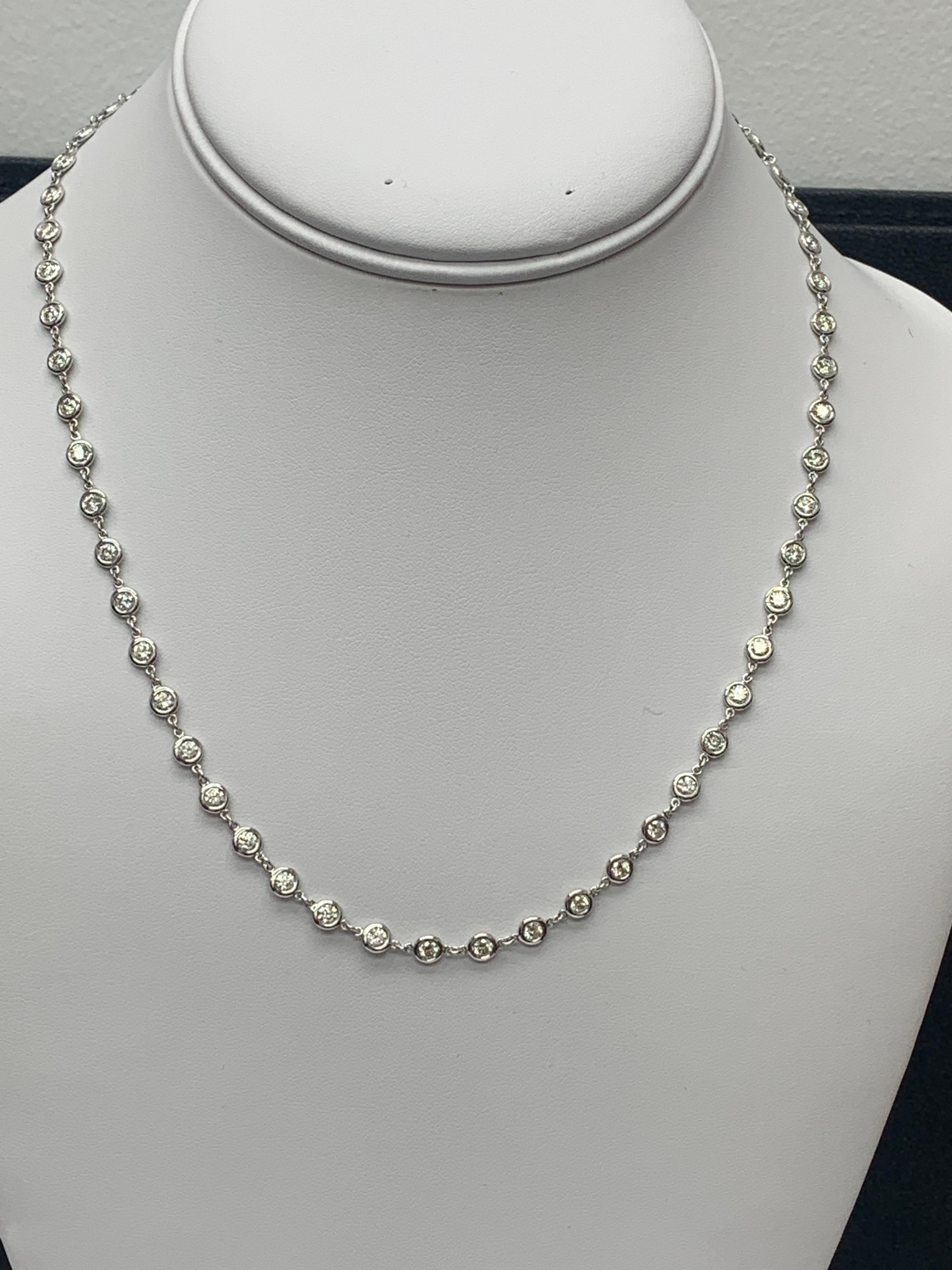 A chic Diamond by the Yard necklace showcasing 55 round brilliant diamonds, spaced evenly in a 14k white gold chain. Diamonds weigh 5.03 carats in total.

Style is available in different price ranges. Prices are based on your selection of diamond