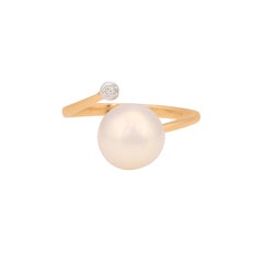 5.03 Carat Fresh Water Pearl and Diamond 18kt Yellow Gold Open Band Ring