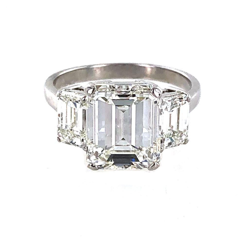 Modern 5.03 Carat H VS2 Emerald Cut Diamond Platinum Engagement Ring GIA Certified