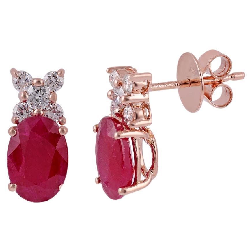 5.03 Carat Mozambique Ruby & Diamond Stud Earring in 18K Rose gold