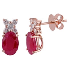 Boucle d'oreilles rubis et diamants du Mozambique de 5,03 carats en or rose 18 carats