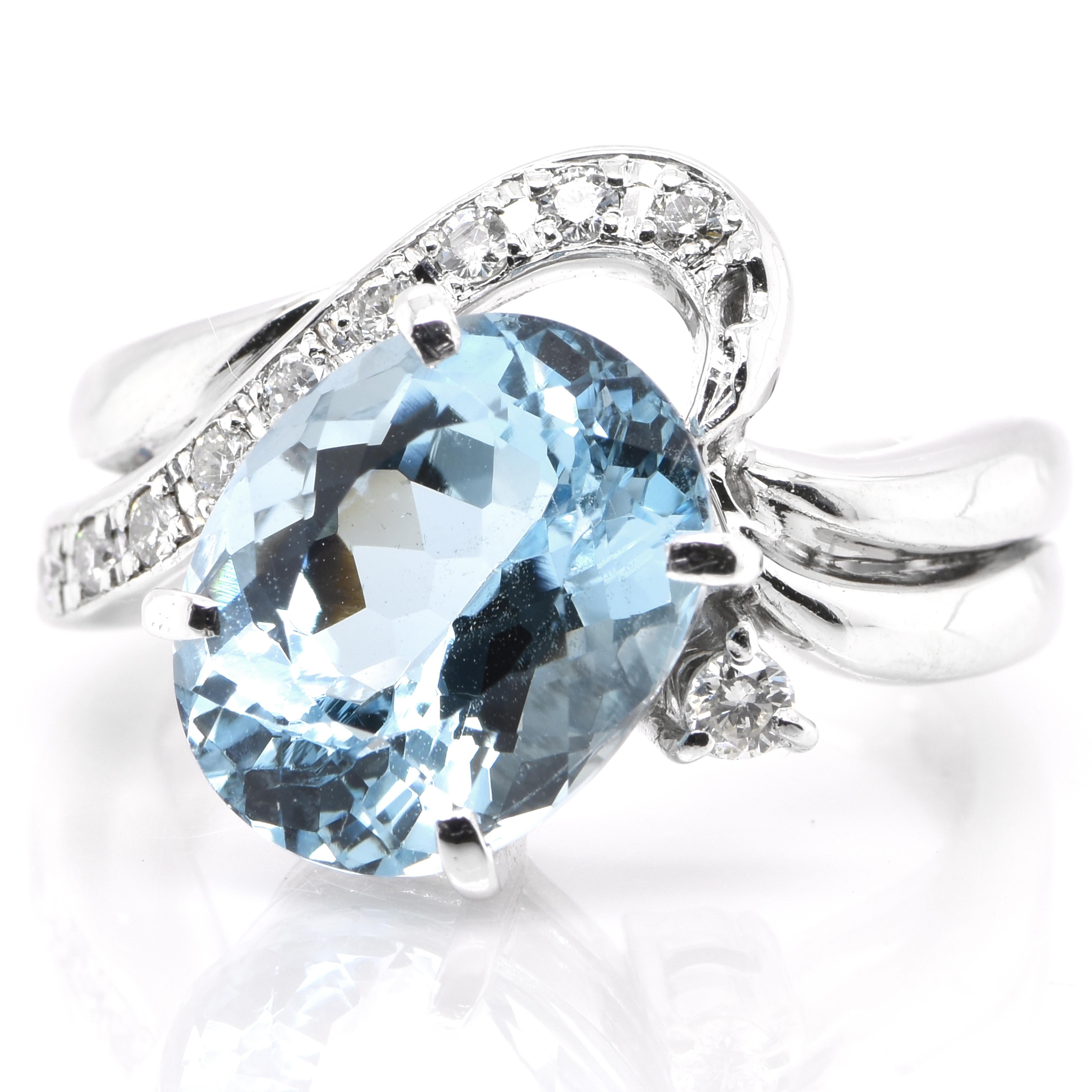A beautiful Cocktail Ring featuring a 5.03 Carat, Natural Aquamarine and 0.23 Carats of Diamond Accents set in Platinum. Aquamarines have been prized gems throughout human history for their cool blue color. They historically come from the Minas