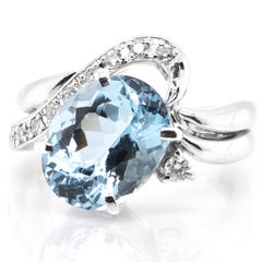 Bague cocktail en platine avec aigue-marine naturelle de 5.03 carats et diamants