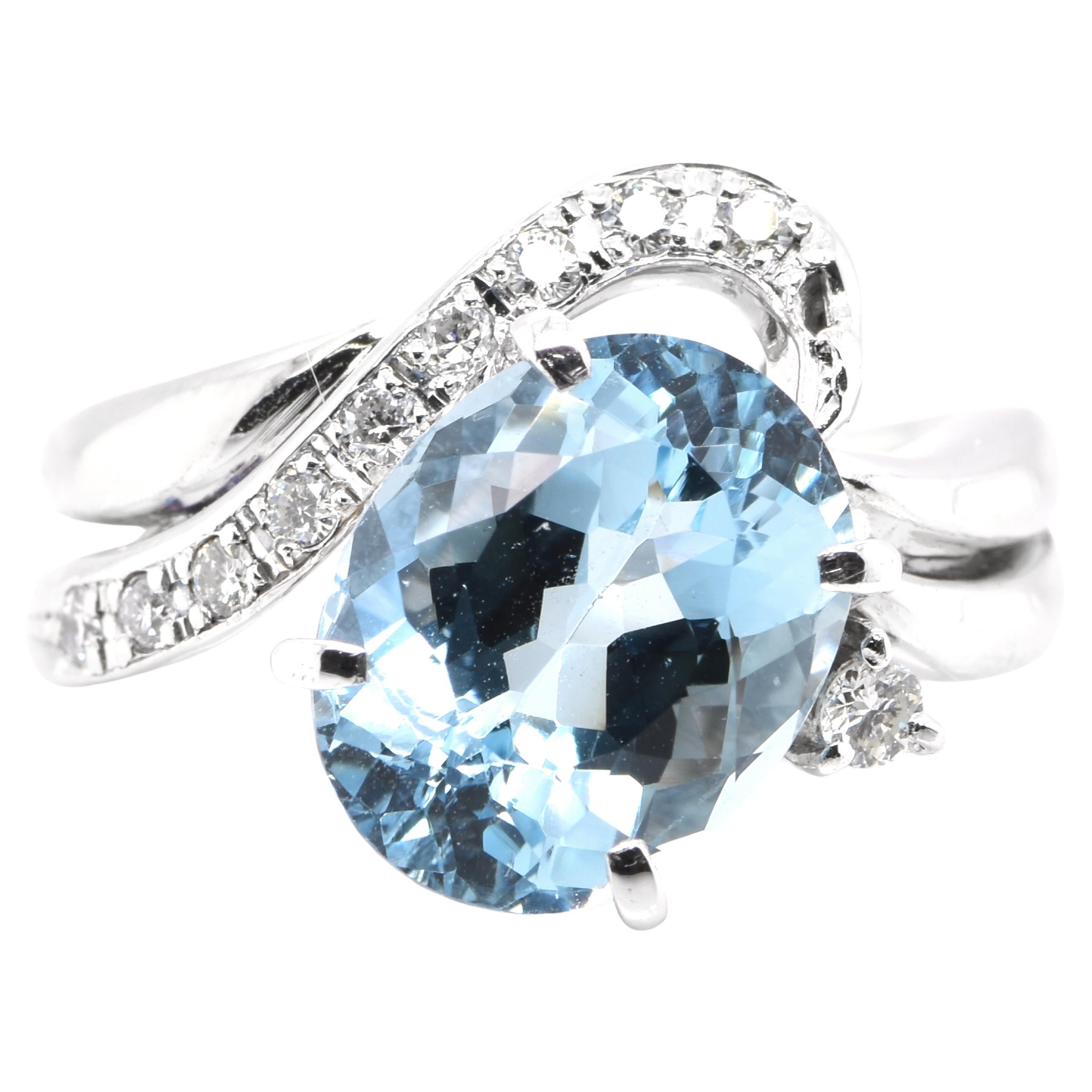 5.03 Carat Natural Aquamarine and Diamond Cocktail Ring Set in Platinum For Sale