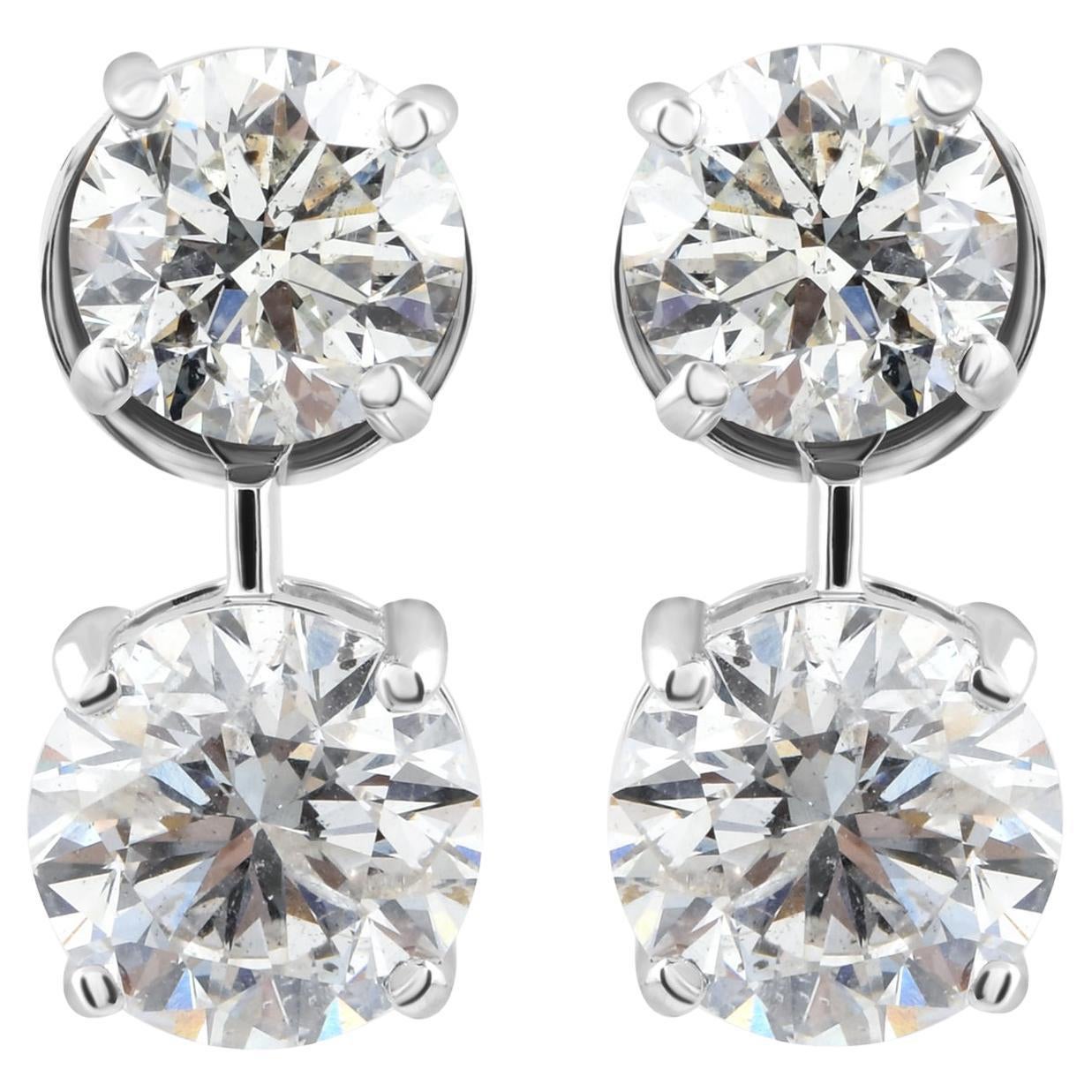 5.03 Carat Natural Diamond Minimalist Drop Earrings 14 Karat White Gold Jewelry For Sale