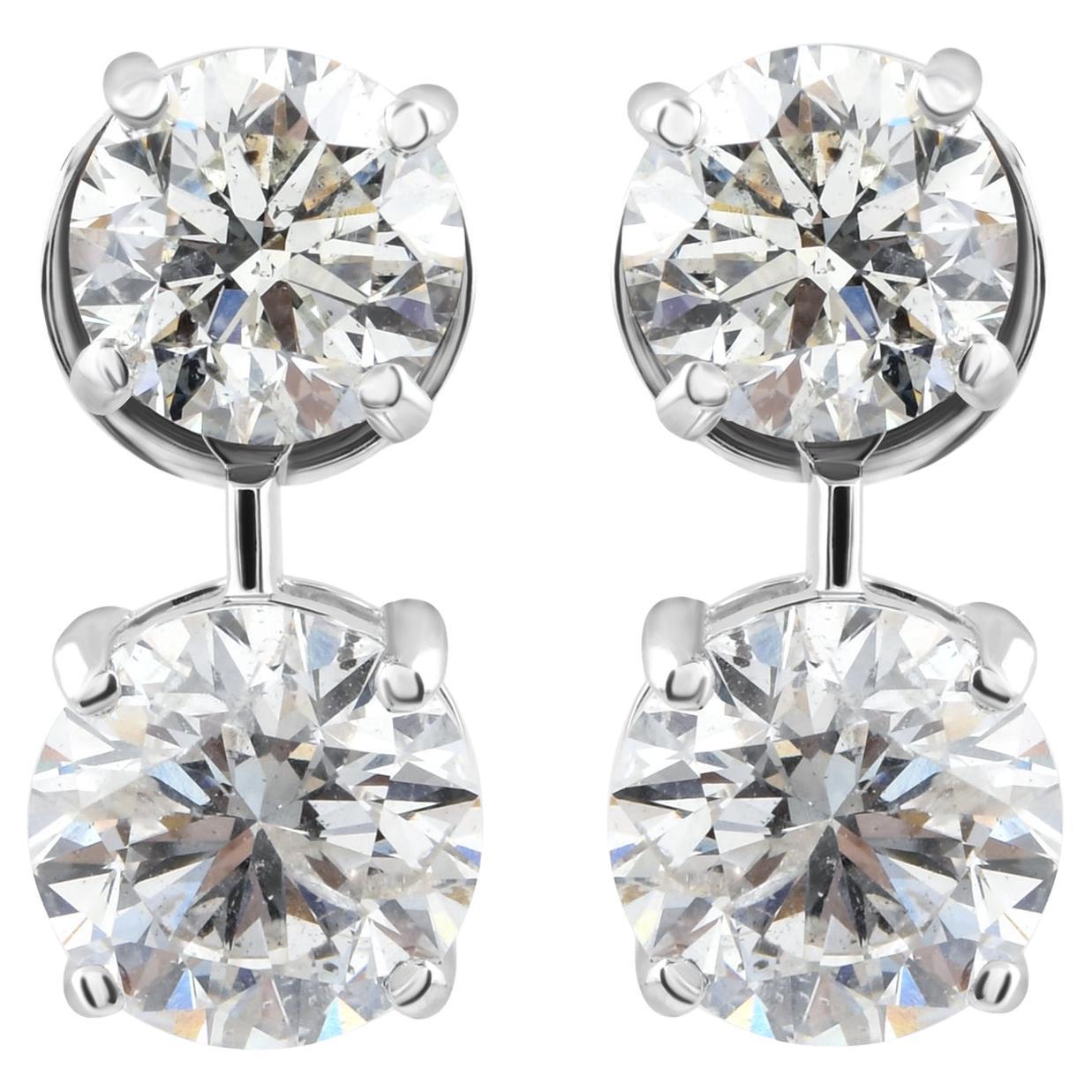 5.03 Carat Natural Diamond Minimalist Drop Earrings 18 Karat White Gold Jewelry