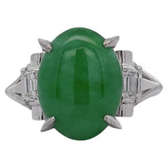 Bague cathédrale filigrane en platine avec jade naturel de 5,03 carats et diamants