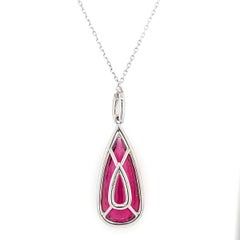 Natural Red Rubellite Stone 5.03 carats in 14K White Gold Pendant with Diamonds