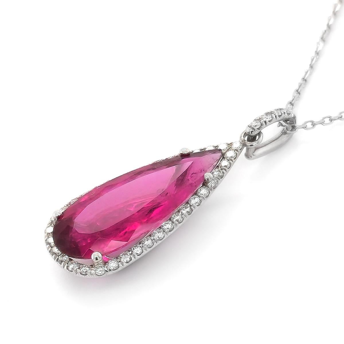 5.03 Carat Natural Rubellite Diamond 14K White Gold Pendant In New Condition For Sale In Los Angeles, CA