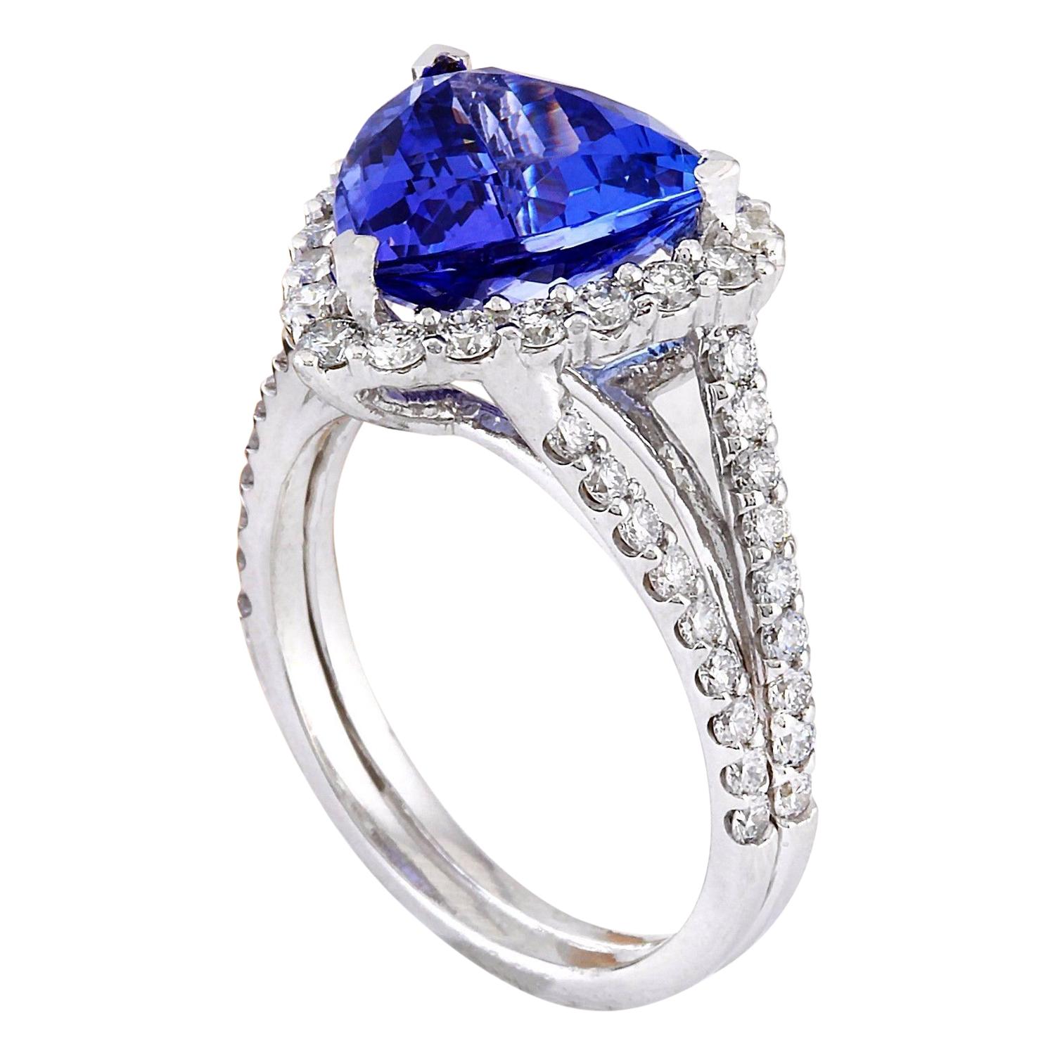 Natural Tanzanite Diamond Ring In 14 Karat Solid White Gold  In New Condition For Sale In Manhattan Beach, CA