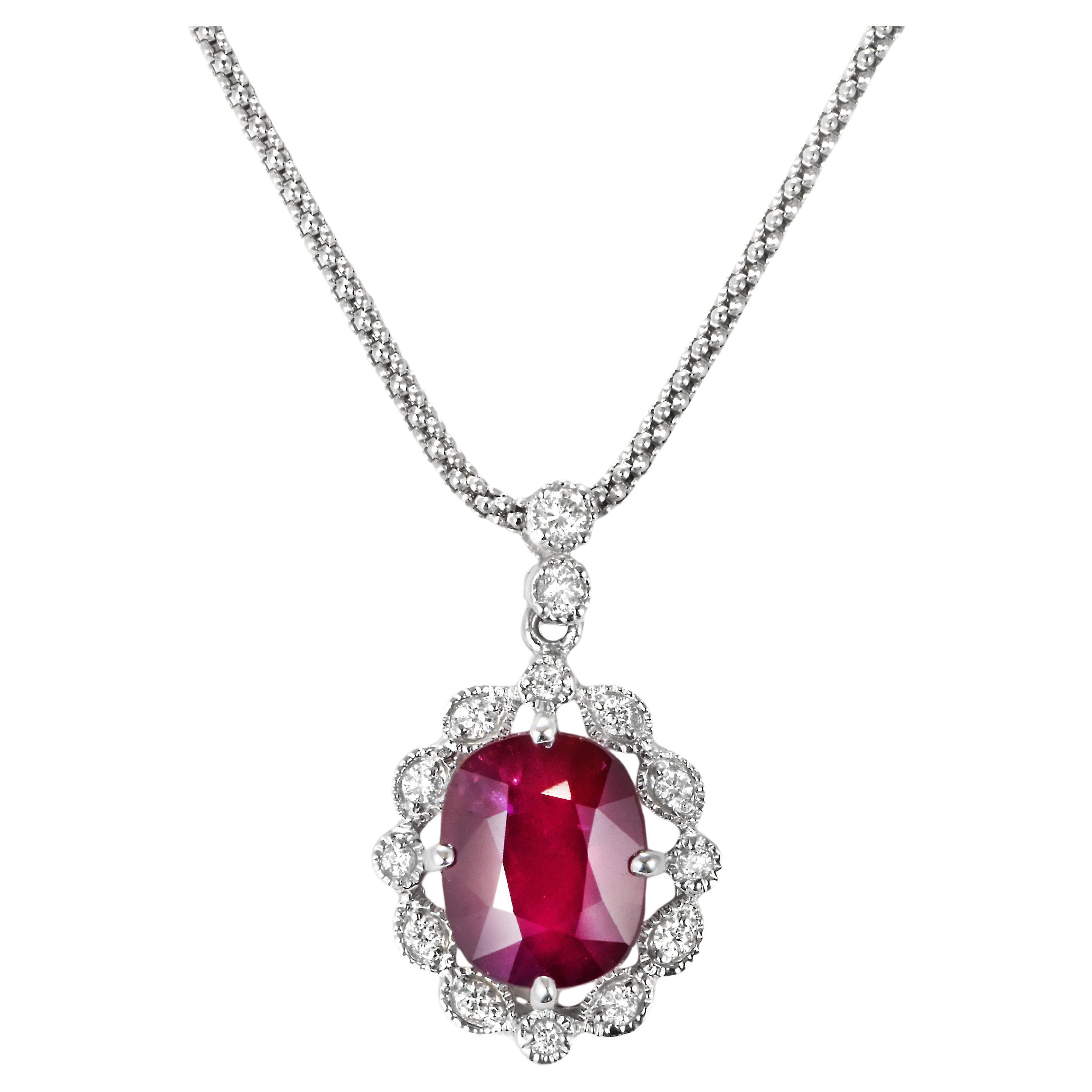 5.03 Carat Natural Unheated Ruby and Diamond Pendant Made in Platinum 
18K Gold