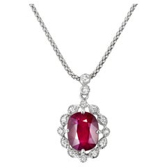 5.03 Carat Natural Unheated Ruby and Diamond Pendant Made in Platinum 
18K Gold