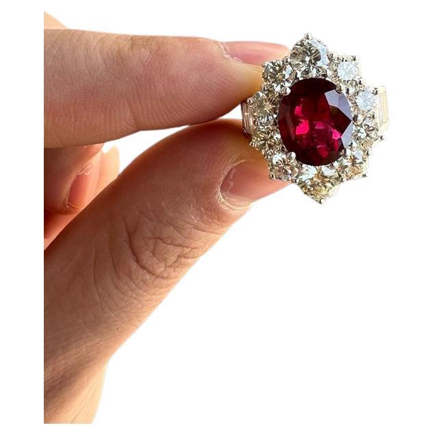 5.03 Carat Ruby Diamond Platinum Ring, GIA Certified For Sale