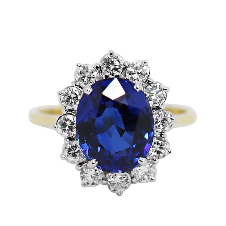 5.03 Carat Sapphire and Diamond 18 Carat Gold Cluster Engagement Ring ...