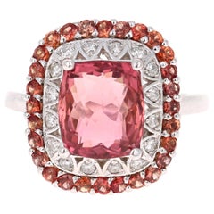 5.03 Carat Tourmaline Diamond Orange Sapphire 14 Karat White Gold Ring