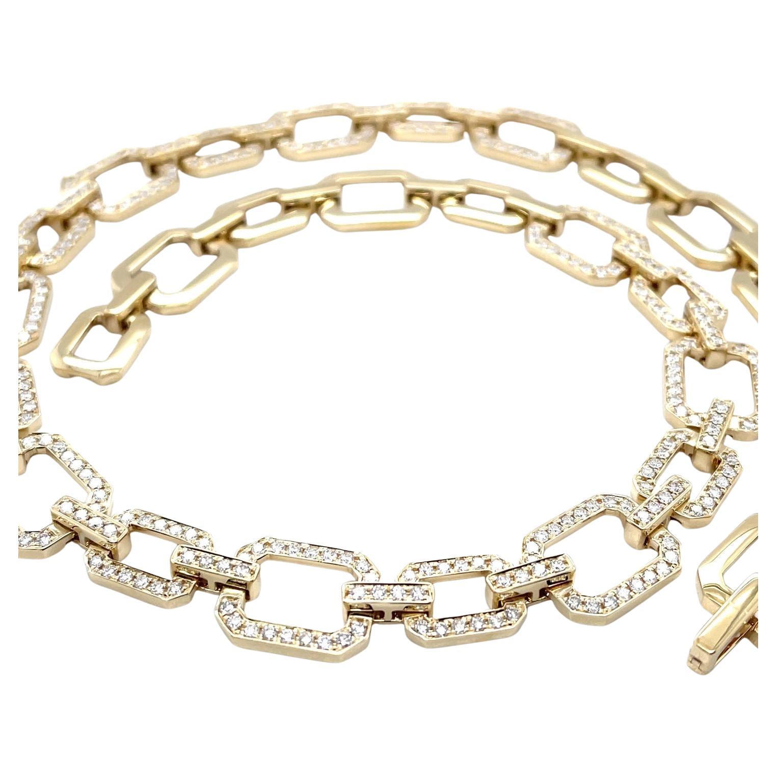 This stunning diamond and 18k yellow gold link necklace is gorgeous to look at and so comfortable to wear! Set with over 5 carats of sparkling white diamonds, the modern, open links in this design make this a wonderfully versatile 