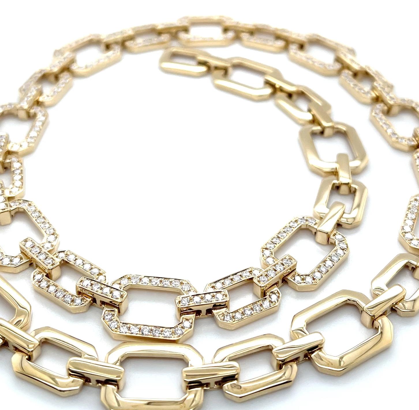 Artisan 5.03 Carats Total Diamond Link Necklace in 18k Yellow Gold, 18 Inches For Sale